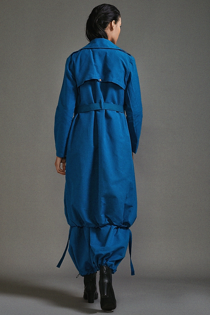 Blue Cotton Oversized Trench Jacket Set by Mati at Pernia's Pop Up Shop