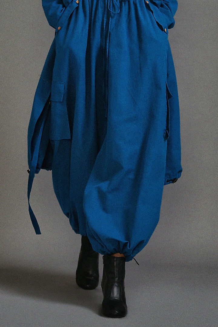 Blue Cotton Oversized Trench Jacket Set by Mati at Pernia's Pop Up Shop