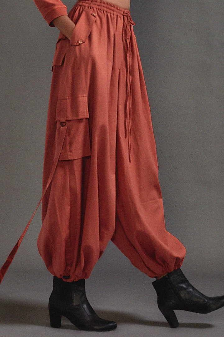 Rust Cotton Cargo Pant Set by Mati at Pernia's Pop Up Shop