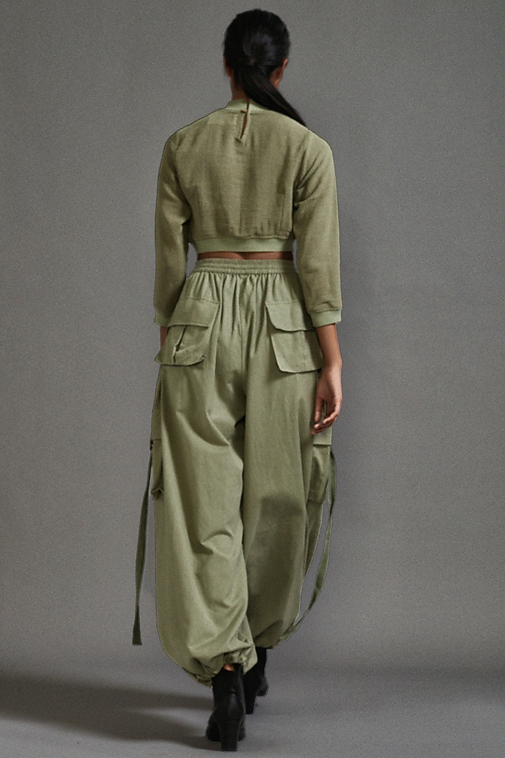 Green Cotton Cargo Pant Set by Mati at Pernia's Pop Up Shop