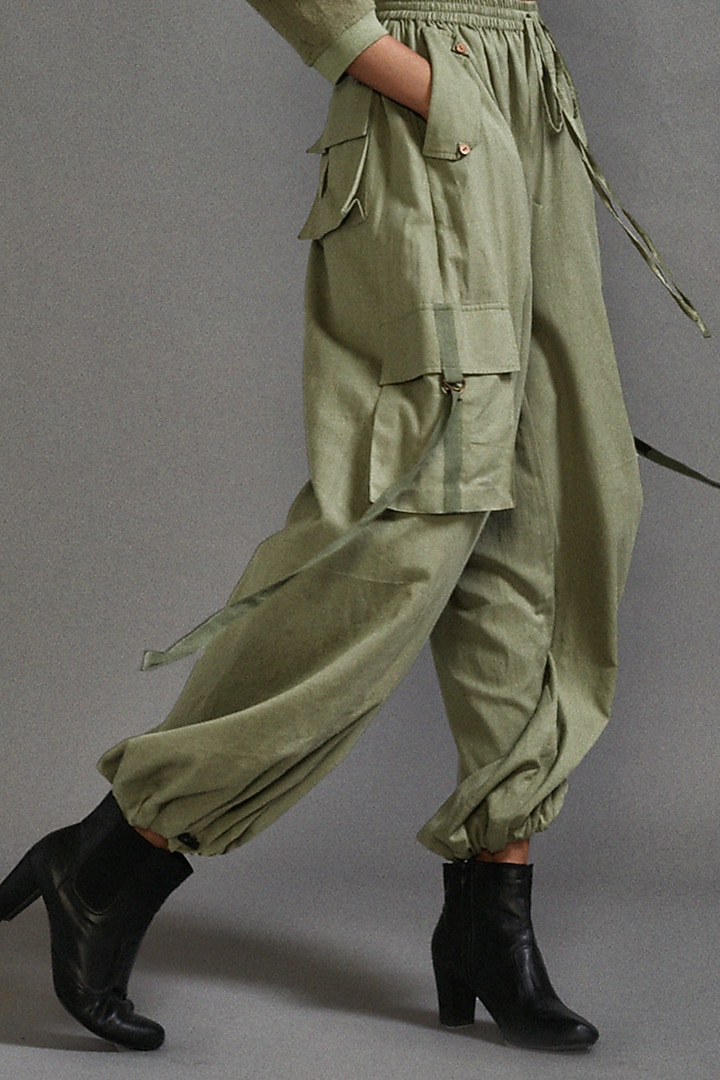 Green Cotton Cargo Pant Set by Mati at Pernia's Pop Up Shop