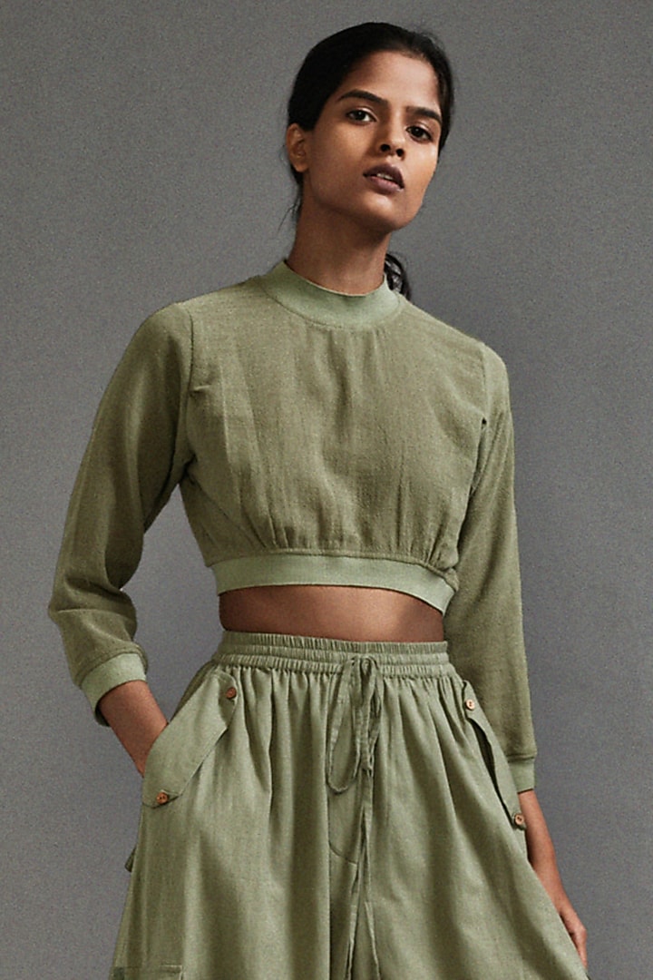 Green Cotton Cargo Pant Set by Mati at Pernia's Pop Up Shop