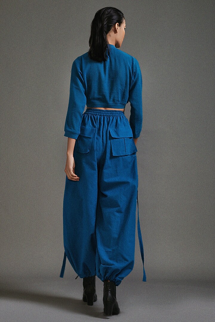 Blue Cotton Cargo Pant Set by Mati at Pernia's Pop Up Shop