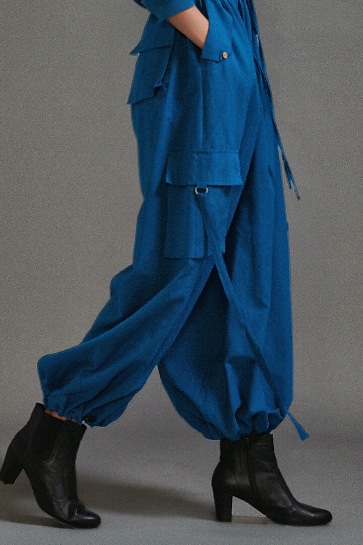 Blue Cotton Cargo Pant Set by Mati at Pernia's Pop Up Shop