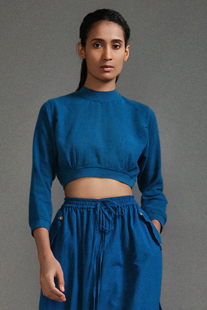 Blue Cotton Cargo Pant Set by Mati at Pernia's Pop Up Shop