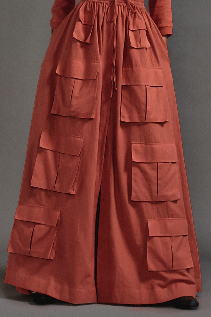 Rust Cotton Safari Cargo Long Skirt by Mati