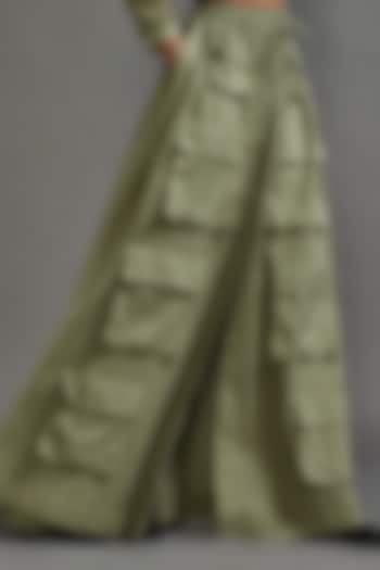 Green Cotton Safari Cargo Long Skirt by Mati