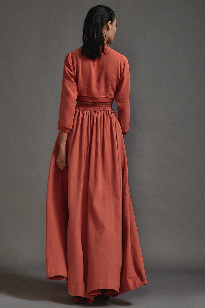 Rust Textured Cotton Safari Cargo Skirt Set by Mati at Pernia's Pop Up Shop