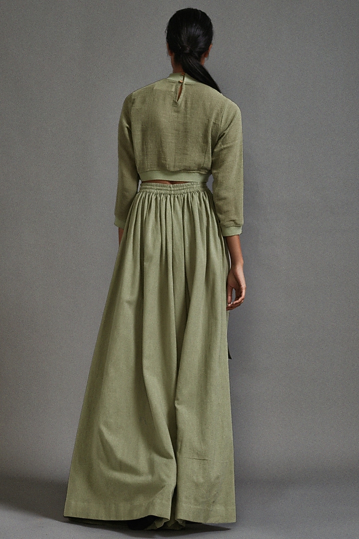 Green Textured Cotton Safari Cargo Skirt Set by Mati at Pernia's Pop Up Shop