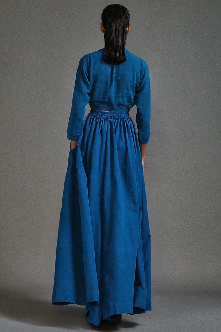 Blue Textured Cotton Safari Cargo Skirt Set by Mati at Pernia's Pop Up Shop