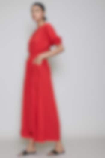 Red Handwoven Jumpsuit With Side Plackets by Mati