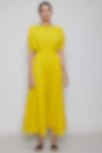 Yellow Handwoven Jumpsuit With Side Plackets by Mati