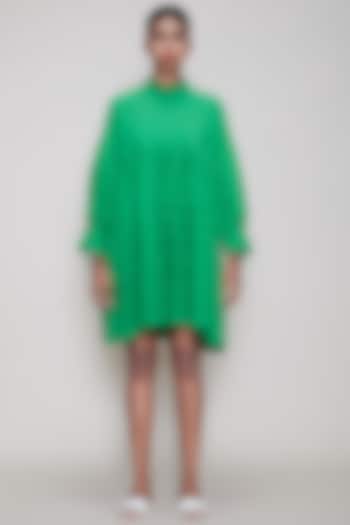 Green Handwoven Pleated Dress by Mati