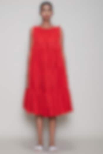 Red Handwoven Layered Dress by Mati
