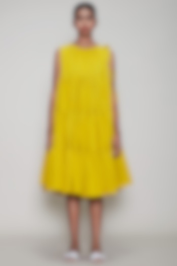 Yellow Handwoven Layered Dress by Mati