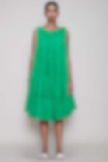 Green Handwoven Layered Dress by Mati