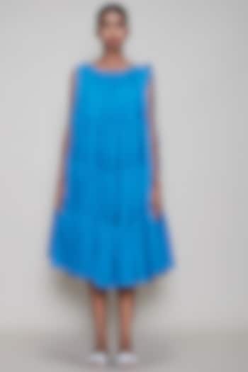 Blue Handwoven Layered Dress by Mati