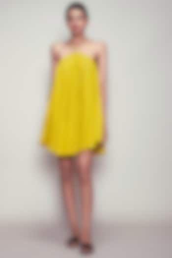 Yellow Handwoven Halter Dress by Mati