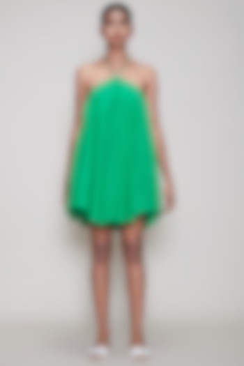 Green Handwoven Halter Dress by Mati