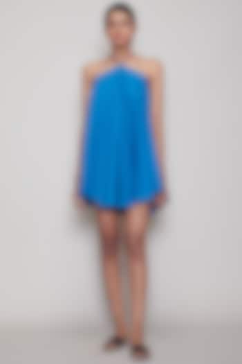 Blue Handwoven Halter Dress by Mati