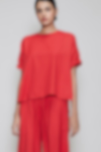 Red Handwoven Cotton Anti-Fit Top by Mati