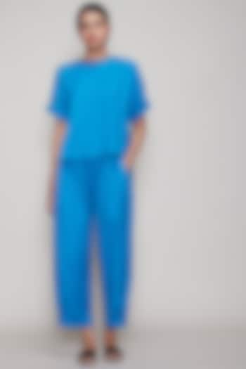 Blue Handwoven Cotton Anti-Fit Top by Mati at Pernia's Pop Up Shop