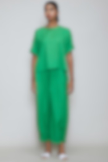 Green Handwoven Cotton Pant Set by Mati