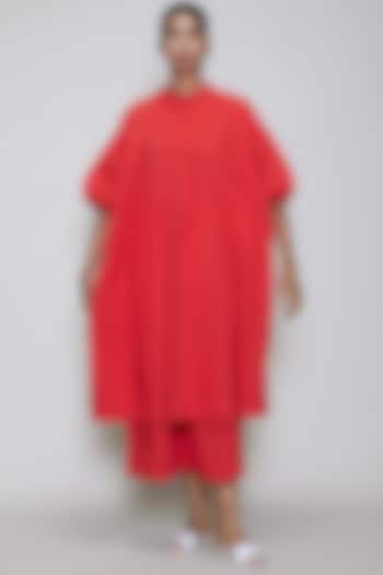 Red Handwoven Cotton Kaftan Tunic by Mati