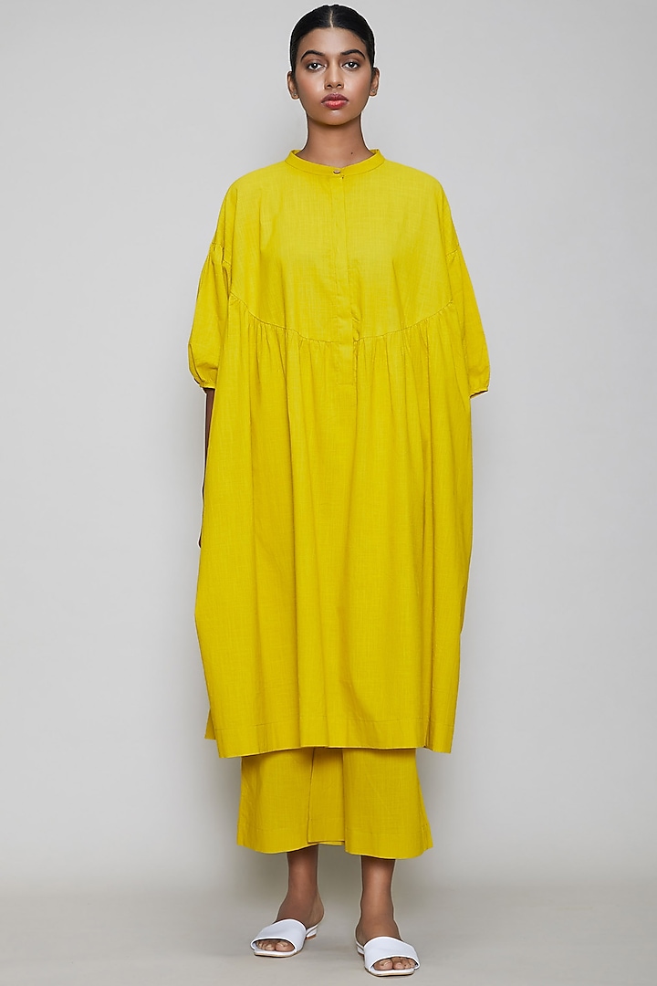 Yellow Handwoven Cotton Kaftan Tunic by Mati