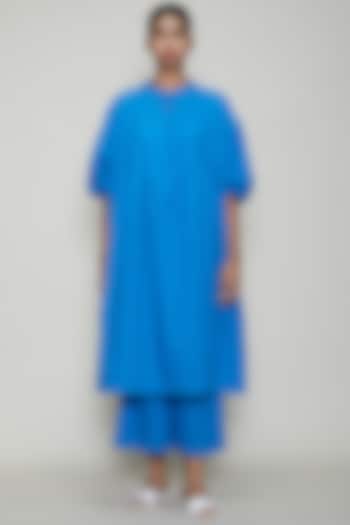 Blue Handwoven Cotton Kaftan Tunic by Mati