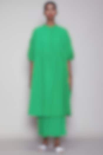 Green Handwoven Cotton Kaftan Tunic Set by Mati