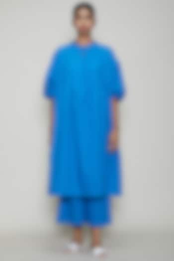 Blue Handwoven Cotton Kaftan Tunic Set by Mati