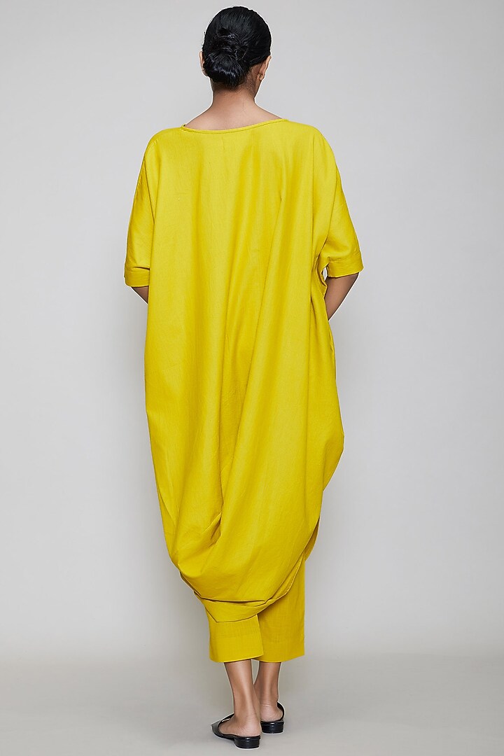 Yellow Handwoven Cotton Cowl Tunic by Mati at Pernia's Pop Up Shop