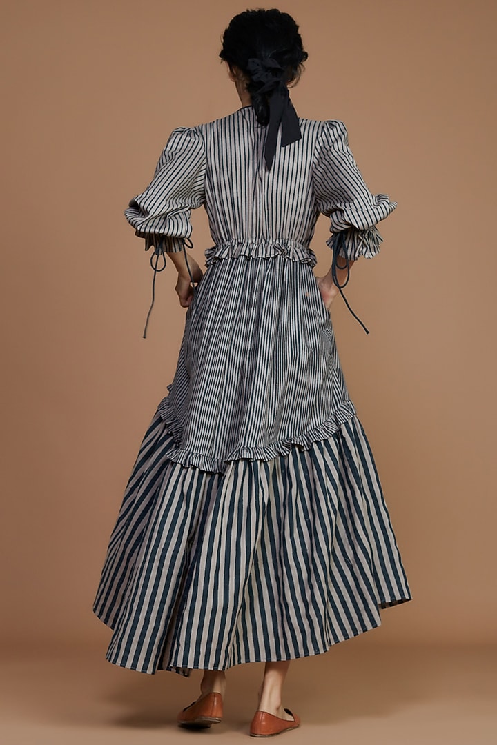 Grey Striped Tiered Vacation Dress by Mati at Pernia's Pop Up Shop