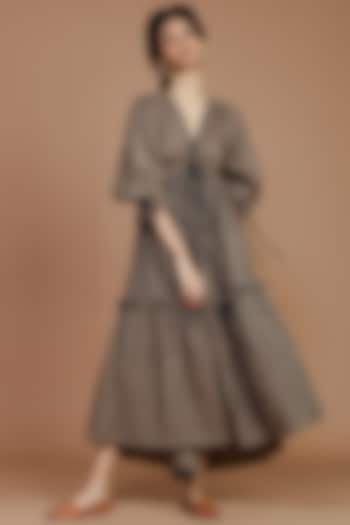 Brown Striped Tiered Vacation Dress by Mati at Pernia's Pop Up Shop