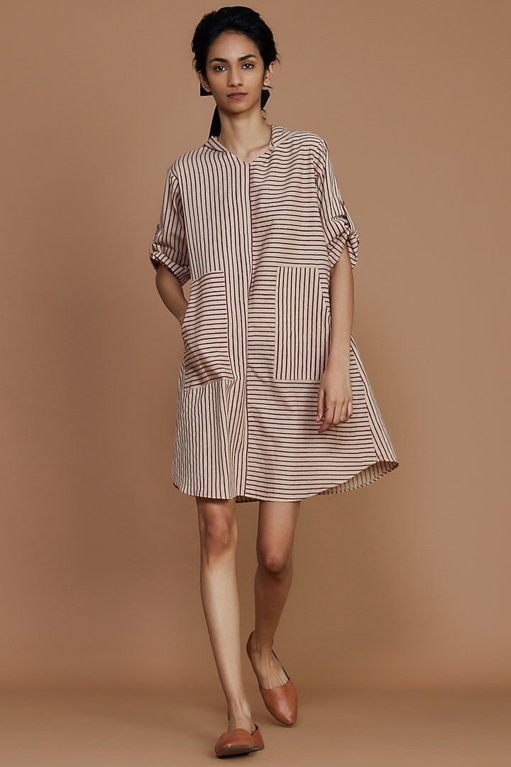 Ivory & Mauve Striped Summer Dress by Mati at Pernia's Pop Up Shop