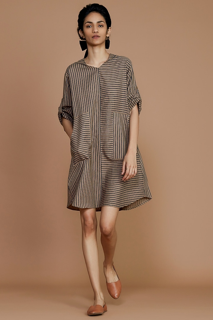 Brown & Charcoal Striped Summer Dress by Mati at Pernia's Pop Up Shop