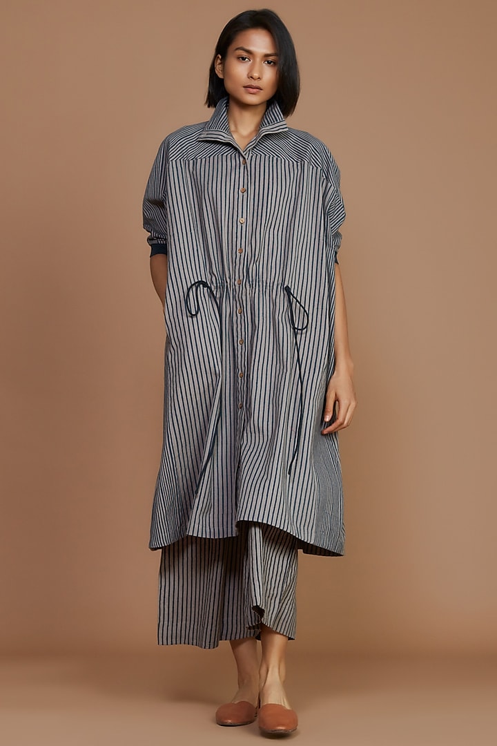 Grey & Charcoal Striped Kaftan Tunic by Mati