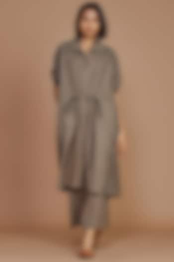 Brown & Charcoal Striped Kaftan Tunic Set by Mati at Pernia's Pop Up Shop