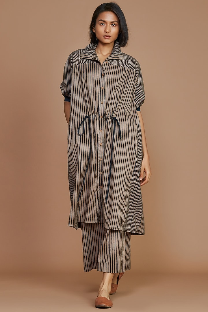 Brown & Charcoal Striped Kaftan Tunic Set by Mati at Pernia's Pop Up Shop
