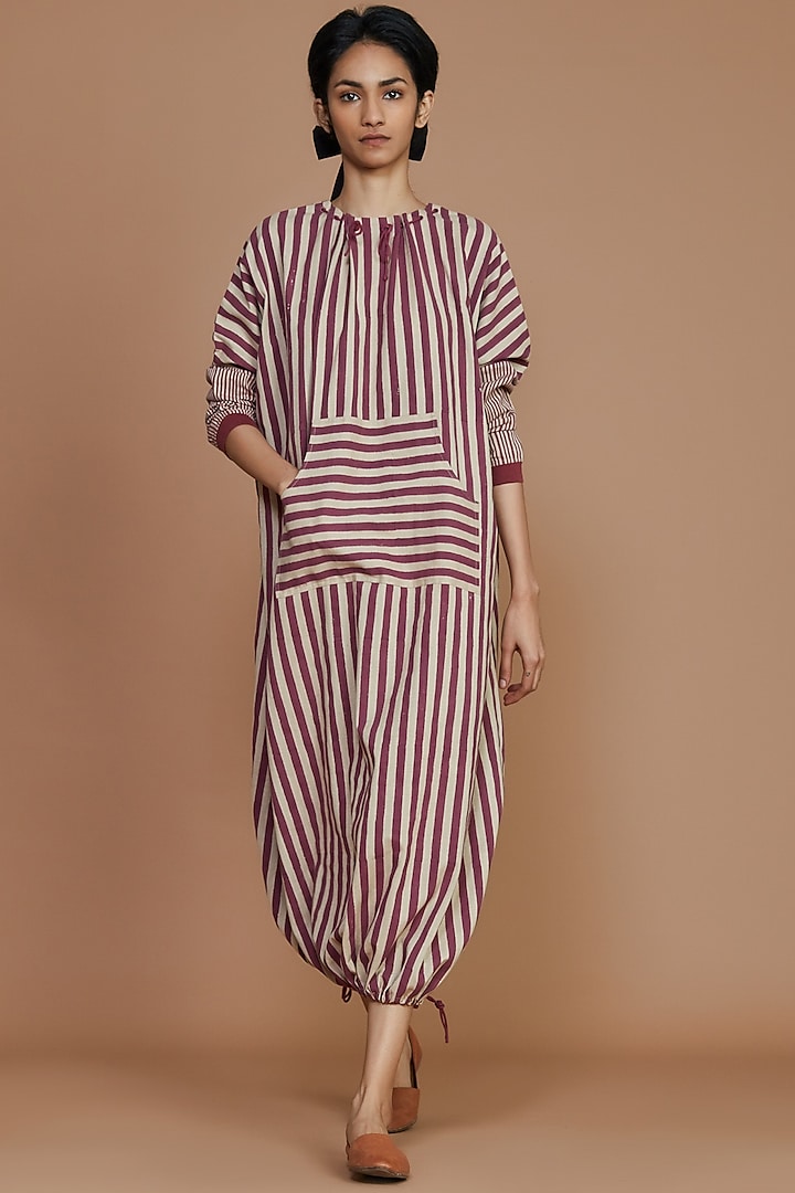 Ivory & Mauve Striped Dress by Mati