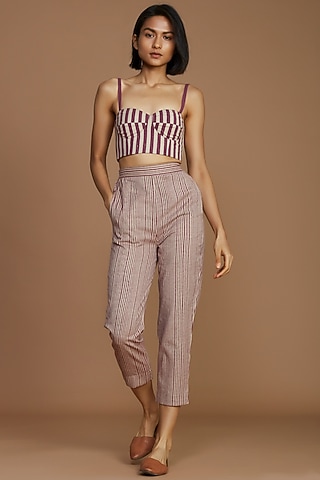Ivory & Mauve Striped Corset by Mati