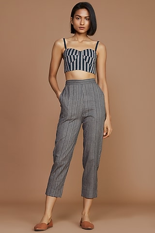 Grey & Charcoal Striped Corset by Mati