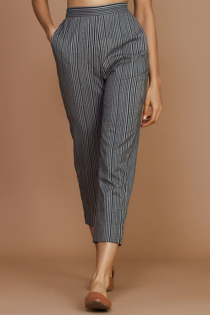 Grey & Charcoal Striped Corset by Mati at Pernia's Pop Up Shop
