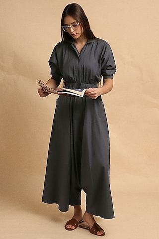 Ash Grey Handspun Cotton Jumpsuit by Mati
