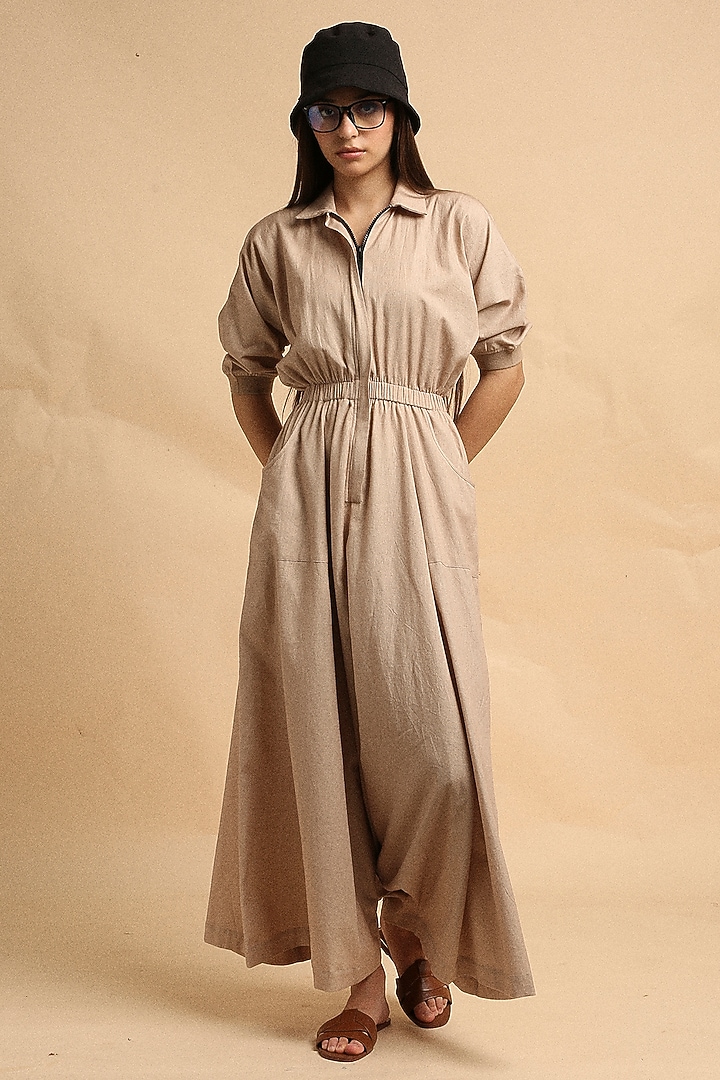Sand-Colored Handspun Cotton Jumpsuit by Mati at Pernia's Pop Up Shop