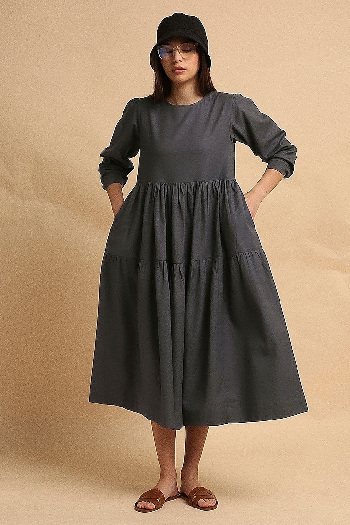 Ash Grey Handspun Cotton Tiered Summer Dress by Mati at Pernia's Pop Up Shop