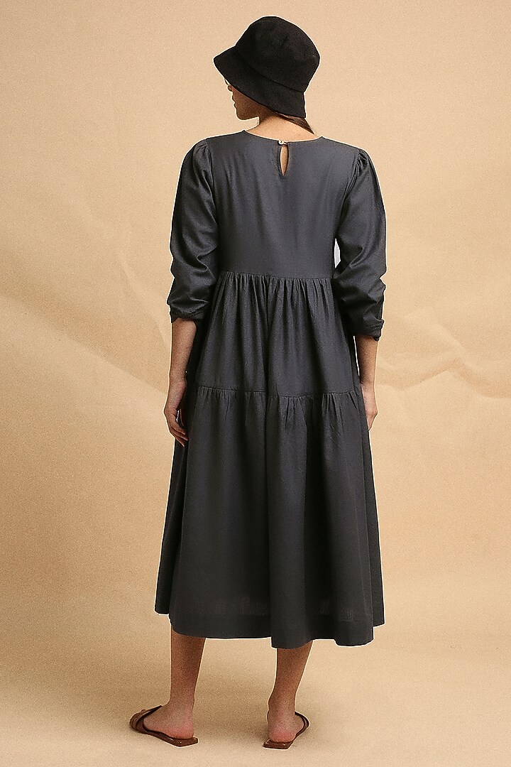 Ash Grey Handspun Cotton Tiered Summer Dress by Mati at Pernia's Pop Up Shop