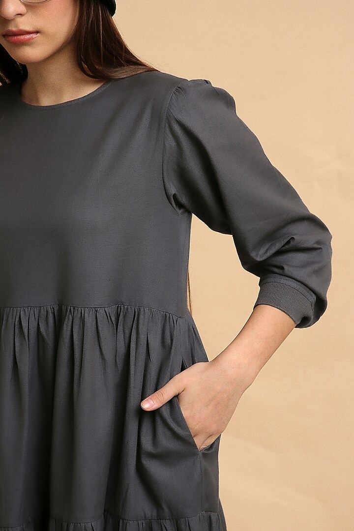 Ash Grey Handspun Cotton Tiered Summer Dress by Mati at Pernia's Pop Up Shop