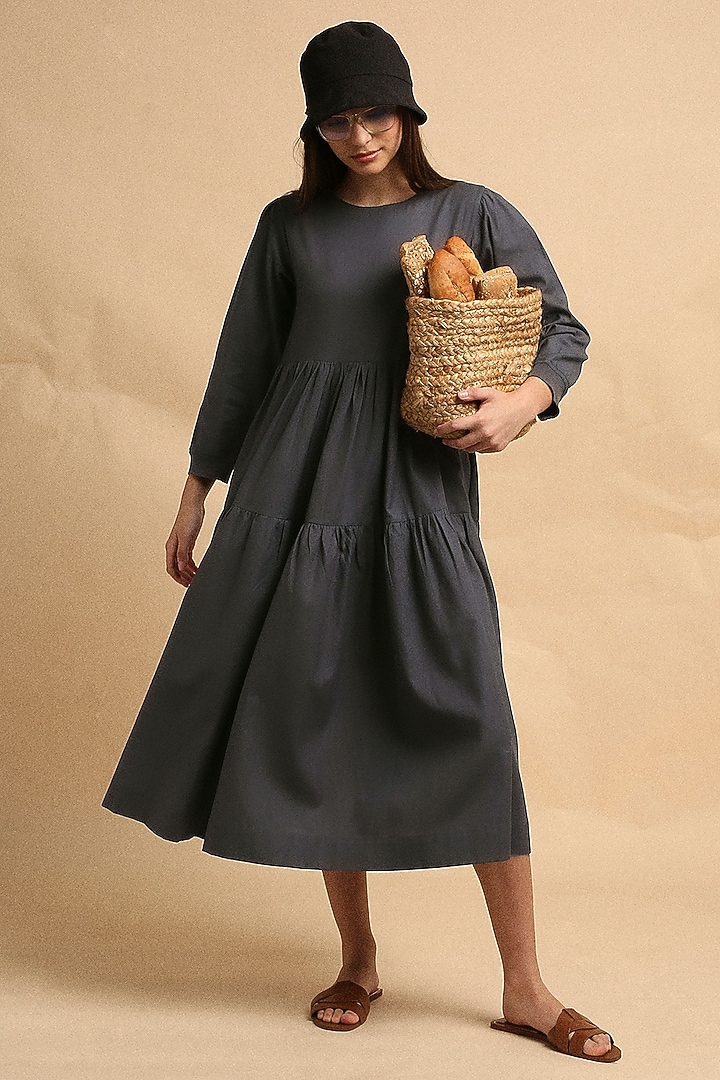 Ash Grey Handspun Cotton Tiered Summer Dress by Mati at Pernia's Pop Up Shop
